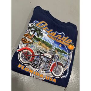 2004 Vintage Harley Davidson Orlando Florida Pocket T-Shirt Navy Blue Men's XL